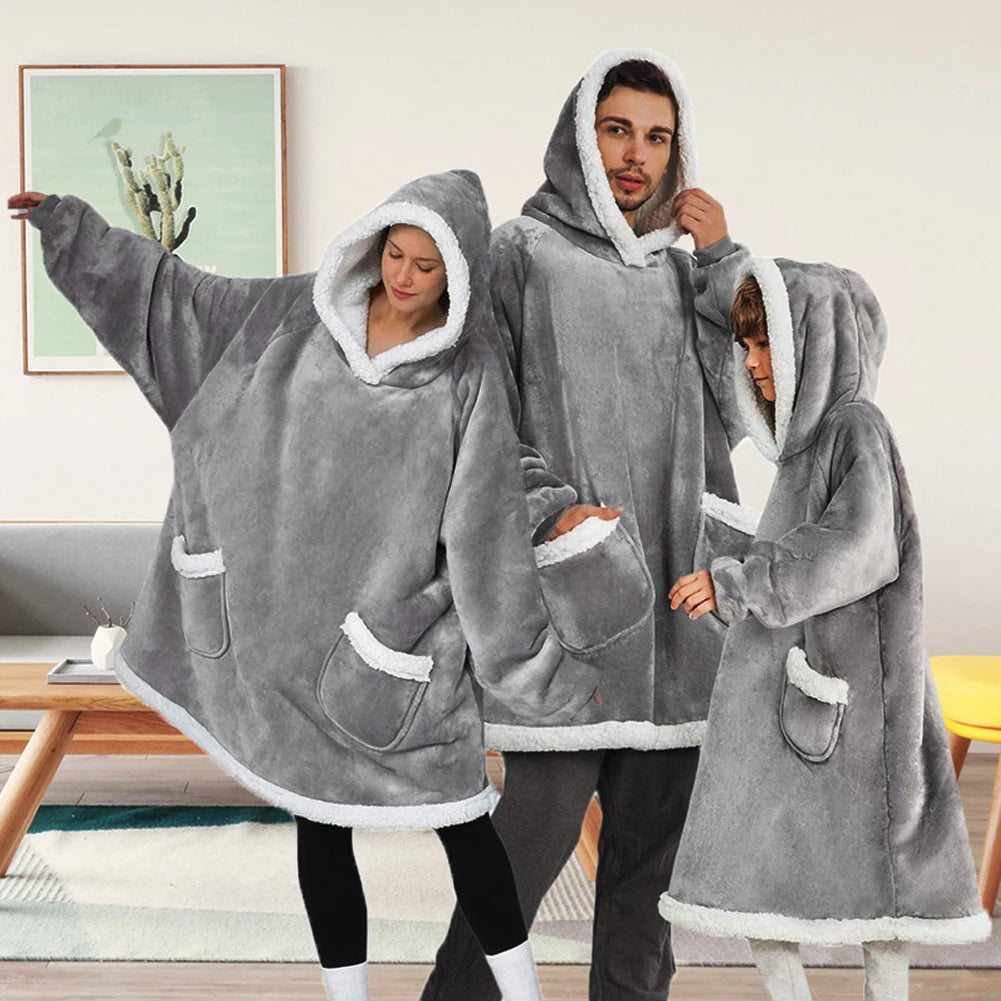 Modishion 2025 Extra Long Warm Wearable Blanket Hoodie Sofa Winter Plush Bathrobe Men's and Women's Sweater Home Clothes Pajamas