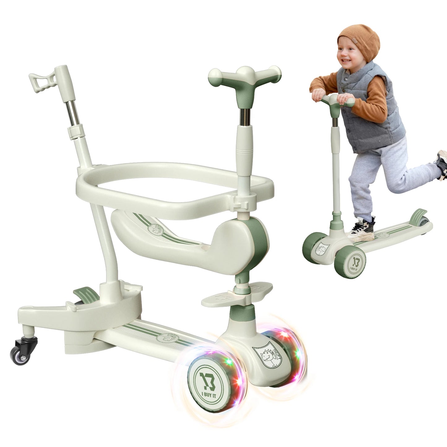 3 Wheels Scooter, Multifunctional Toddler Scooter with Light Up Wheels, Kids Scooter with Adjustable Handbar, Foldable Kick Todd