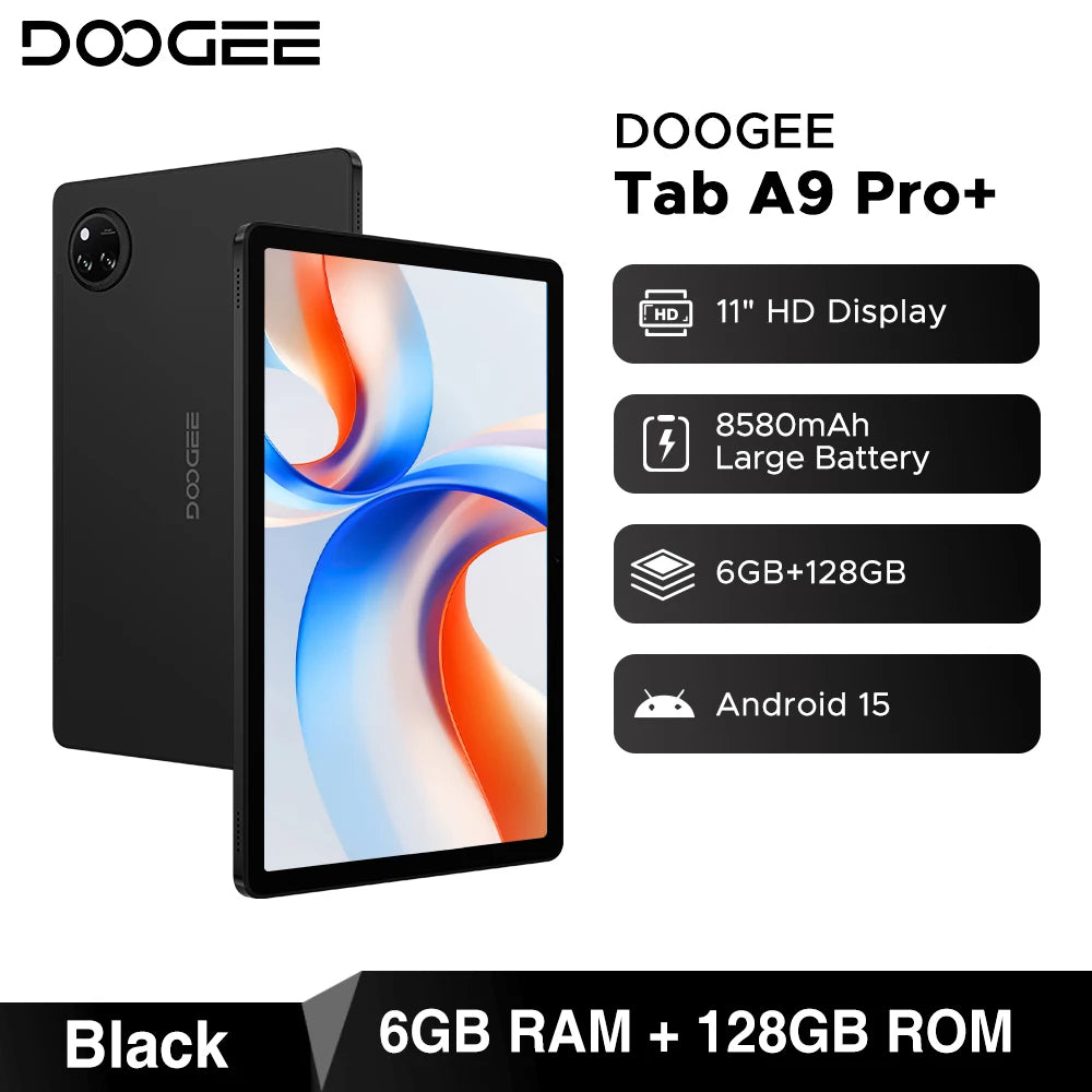 DOOGEE Tab A9 Pro+ Tablet PC Android 15 Dual Speakers 11'' Screen 30GB (6GB+24GB) 128GB 8580mAh Battery Widevine L1 Smart Pad
