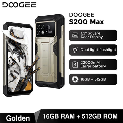 DOOGEE S200 Max 5G Rugged Phone Dual light Flashlight 16GB 512GB 22000mAh 66W 1.32" Rear Display 6.72” 120Hz NFC Smartphone