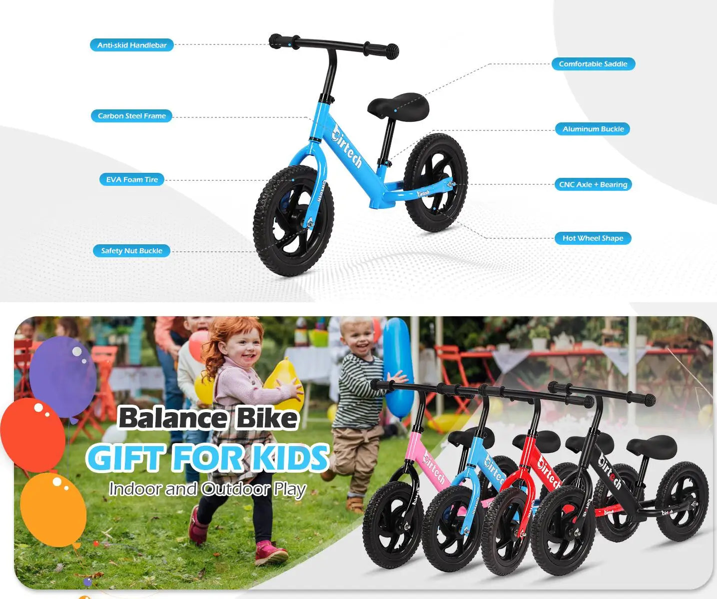 Balance Bike for 2,3,4 Years Old Light Weight No-Pedal Toddlers Walking Bicycle for Children Age 3-6 with Adjustable Handlebar
