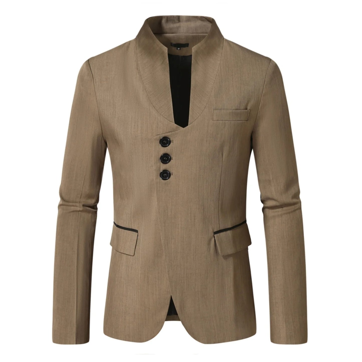 Men's Elegant Solid Color Stand Collar Long Sleeve Single Breasted Suit Fashion Skinny Formal Occasion Clothing