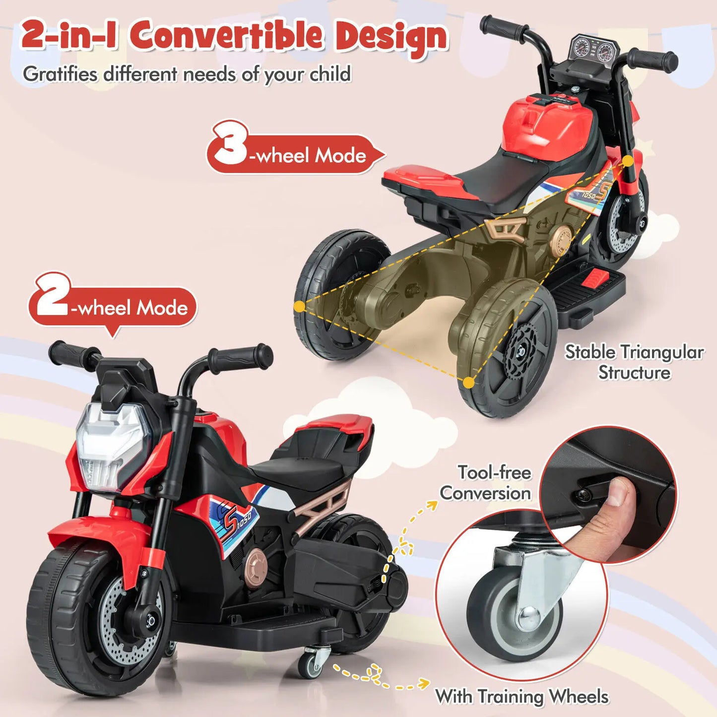 DORTALA Kids Ride-on Motorcycle 6V Battery Powered Motorbike Toddler Electric Dirt Bike