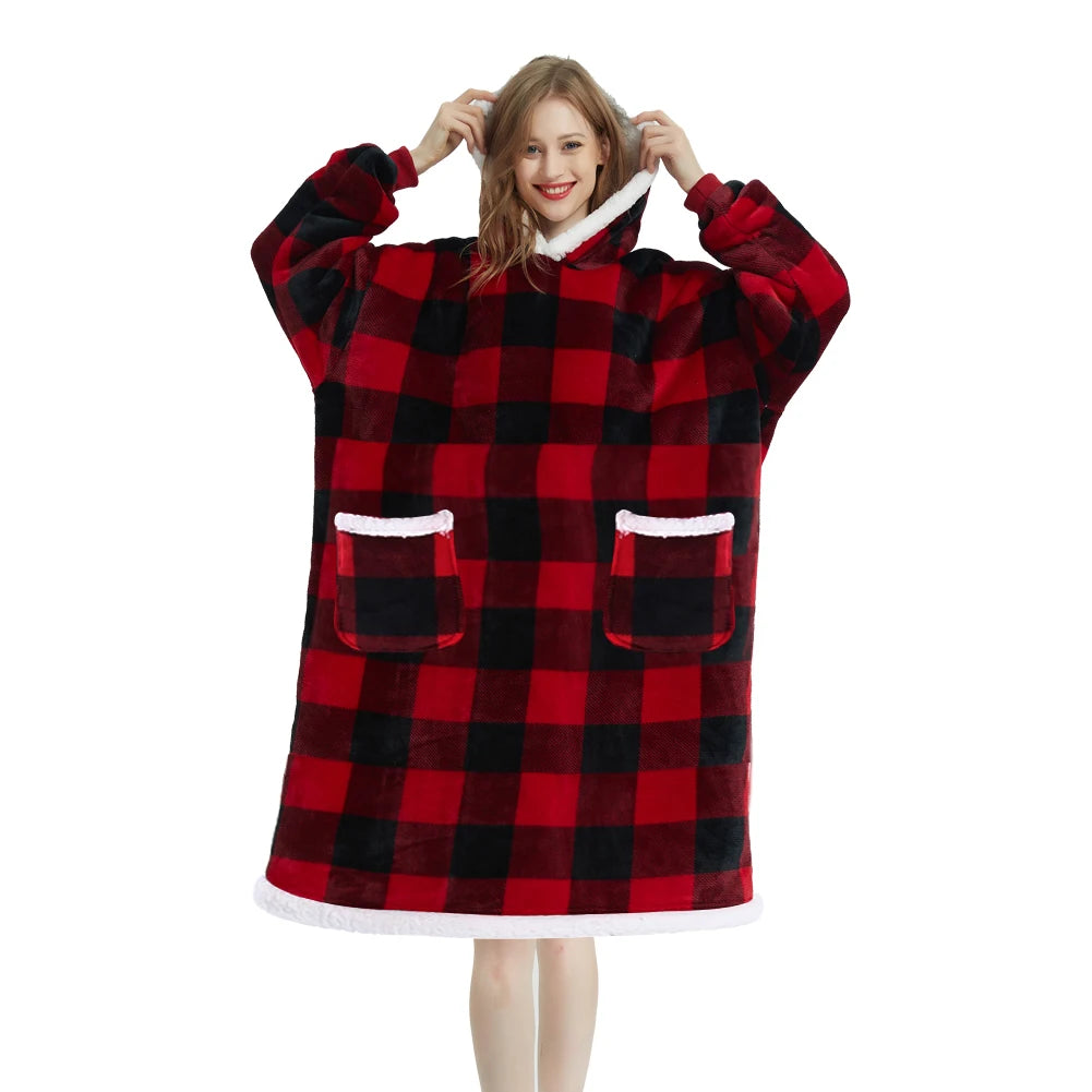 Modishion 2025 Extra Long Warm Wearable Blanket Hoodie Sofa Winter Plush Bathrobe Men's and Women's Sweater Home Clothes Pajamas