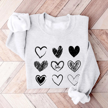 Women's Autumn And Winter Loose Heart Printed Hooded Sweatshirt Casual Fashion Sports Sweatshirt