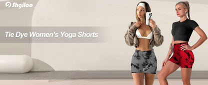 2pcs Women's High-Waist Tie-Dye Yoga Shorts - Seamless, Booty Lifting, Stretchy Nylon & Spandex Blend, Red & Grey
