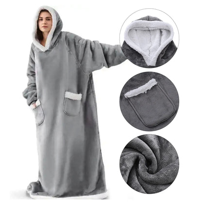 Modishion 2025 Extra Long Warm Wearable Blanket Hoodie Sofa Winter Plush Bathrobe Men's and Women's Sweater Home Clothes Pajamas