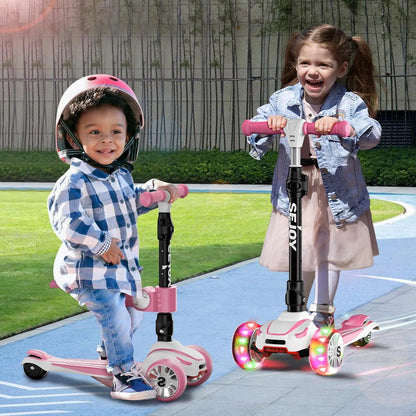 Sejoy Baby Scooter 2-8 Years with LED Wheels Adjustable Height Foldable Design & Dual Modes - Military-Grade Frame