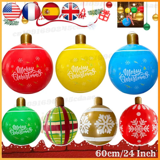 24Inch PVC Inflatable Christmas Ball 60cm Christmas Inflatable Ball Ornament Outdoor Xmas Tree Decoration Holiday Party Supplies