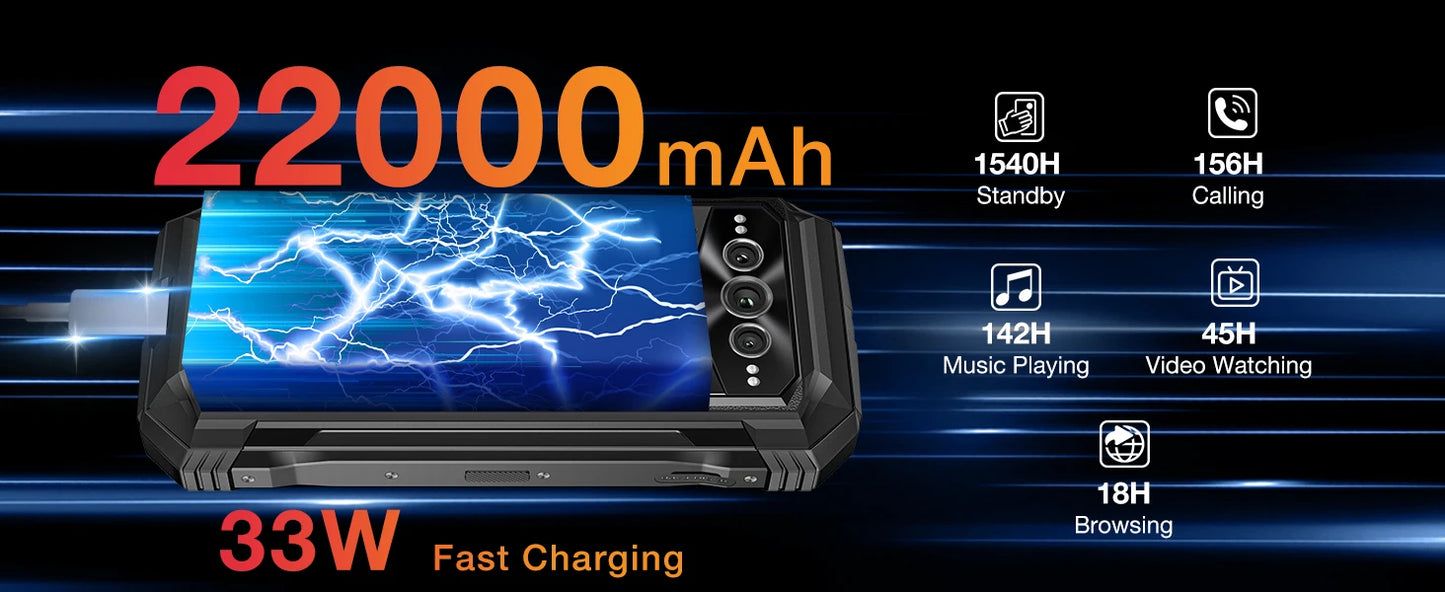 DOOGEE V Max Plus 5G Rugged Phone 6.58" Dimensity 7050 16GB+512GB Lighting Effects 22000mAh Battery 200MP AI Camera Cell Phone