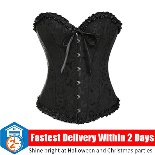 Women Sexy Bustiers Shapewear Corsets Floral Lace Tops Vintage Corset Gothic Overbust Satin Jacquard Corselet Partywear