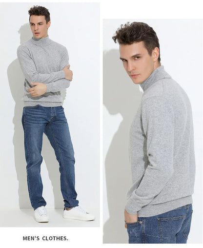 100% Cashmere Wool Men's Turtleneck Knit Sweater 2024 Autumn Winter High Collar Warm Jumper Men Turtle Neck Knitted Pullover