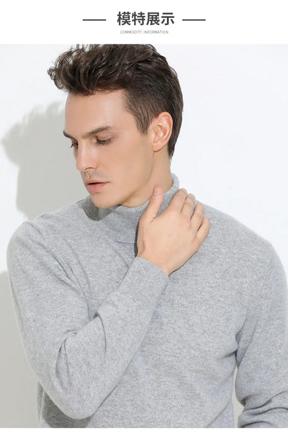 100% Cashmere Wool Men's Turtleneck Knit Sweater 2024 Autumn Winter High Collar Warm Jumper Men Turtle Neck Knitted Pullover