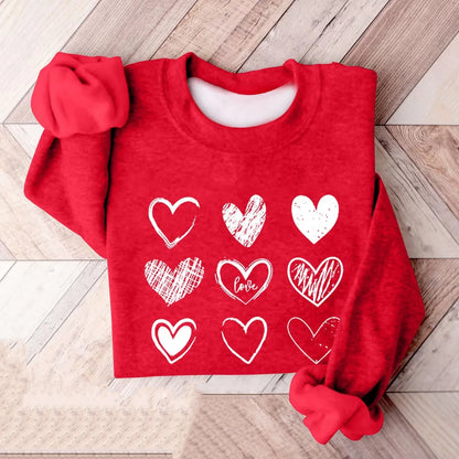 Women's Autumn And Winter Loose Heart Printed Hooded Sweatshirt Casual Fashion Sports Sweatshirt