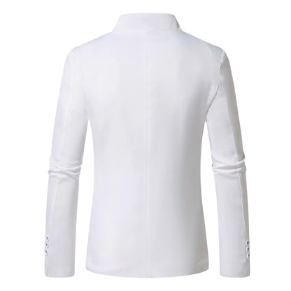 Men's Elegant Solid Color Stand Collar Long Sleeve Single Breasted Suit Fashion Skinny Formal Occasion Clothing