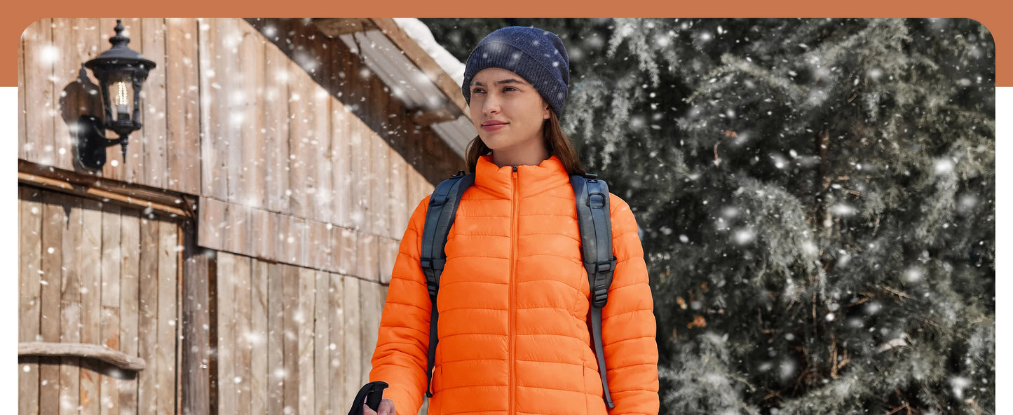 Women's Quilted Puffer Jacket Zip Up Puffer Coat Stand Collar Windbreaker Water Resistant Warm Jacket With Multiple Pockets