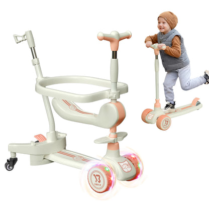 3 Wheels Scooter, Multifunctional Toddler Scooter with Light Up Wheels, Kids Scooter with Adjustable Handbar, Foldable Kick Todd