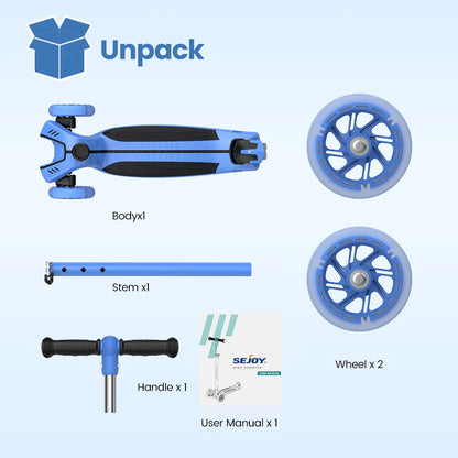 Sejoy Baby Scooter 2-8 Years with LED Wheels Adjustable Height Foldable Design & Dual Modes - Military-Grade Frame
