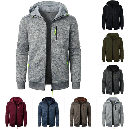 Spring And Fall Basic Breathable Sports Hooded Thin Regular Fit Comfy Zipper Cardigan Top Jacket For Man