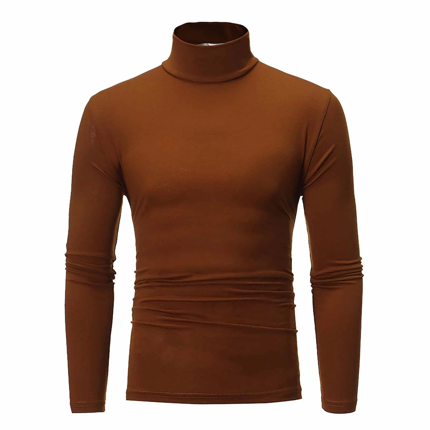 Men's Solid Color High Neck Long Sleeve Basic Top Turtleneck Slim Pullover Sweater Blouse Top