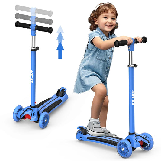 Sejoy Baby Scooter 2-8 Years with LED Wheels Adjustable Height Foldable Design & Dual Modes - Military-Grade Frame