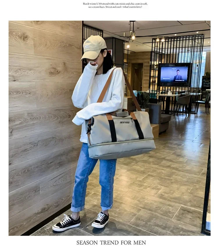 1 piece of 18.11 inch large capacity unisex men's and women's sports bag and travel bag, weekend sports travel bag with shoe com