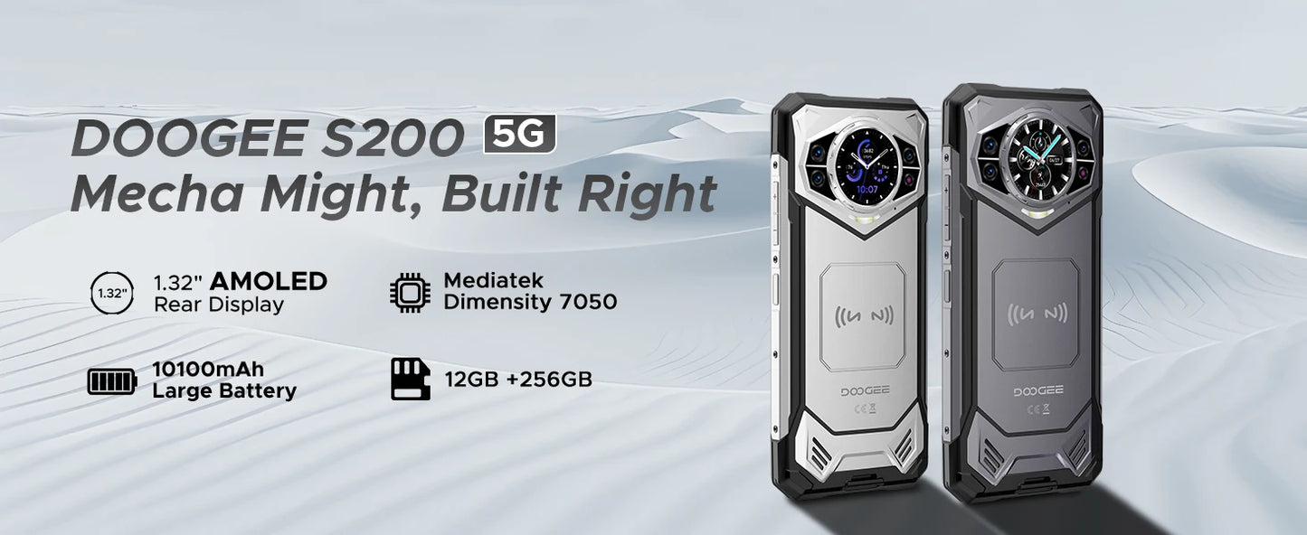 DOOGEE S200 5G Rugged Phone 1.32" Rear Display 12GB 256GB 6.72" 120Hz 100MP AI Main Camera 10100mAh Battery 33W Smartphone