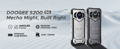 DOOGEE S200 5G Rugged Phone 1.32" Rear Display 12GB 256GB 6.72" 120Hz 100MP AI Main Camera 10100mAh Battery 33W Smartphone