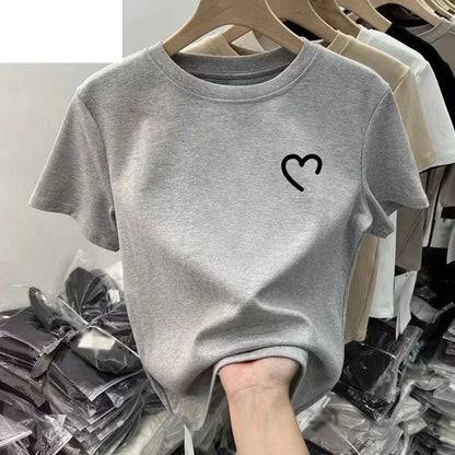 Heart Graphic T Shirt Women Funny Crew Neck Short Sleeve Summer Print Unisex Tops Simple Line Graphic T Shirts Women Clothes