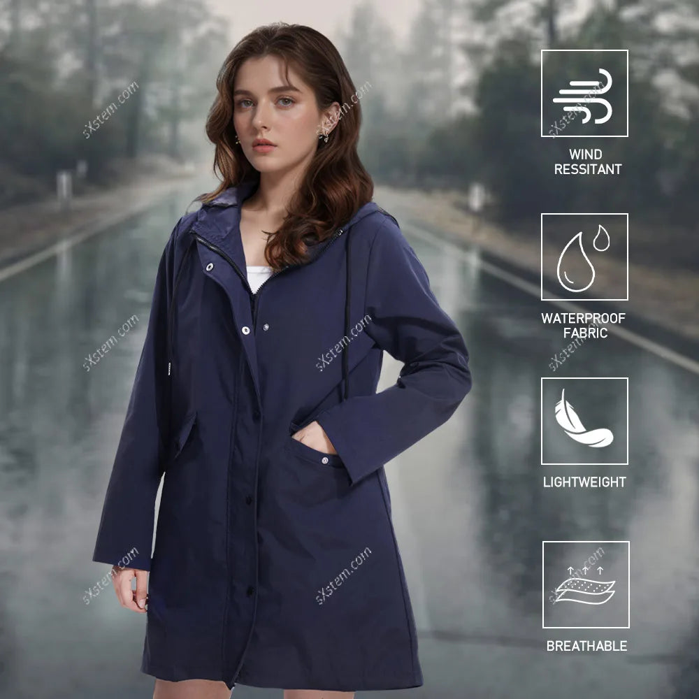 【Breeins】Women Outdoor Waterproof Rain Jacket Casual Loose Hooded Windproof Climbing Jackets Coat For All Seasons