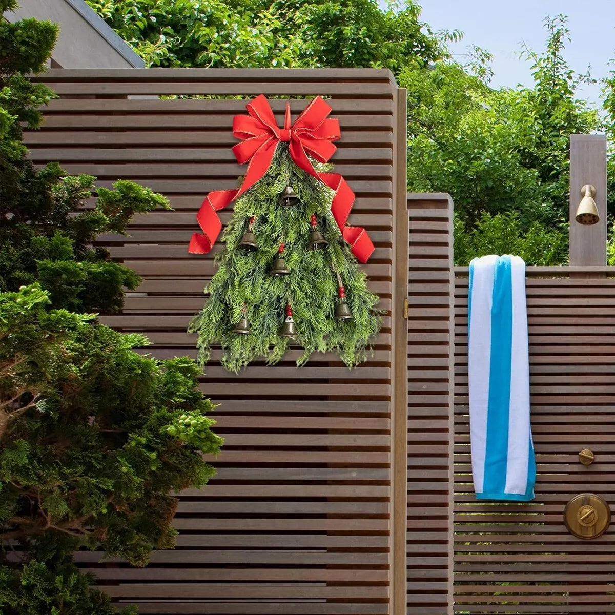 Christmas Wreath Artificial Gold Decorated Door Decoration With Bows Pendant