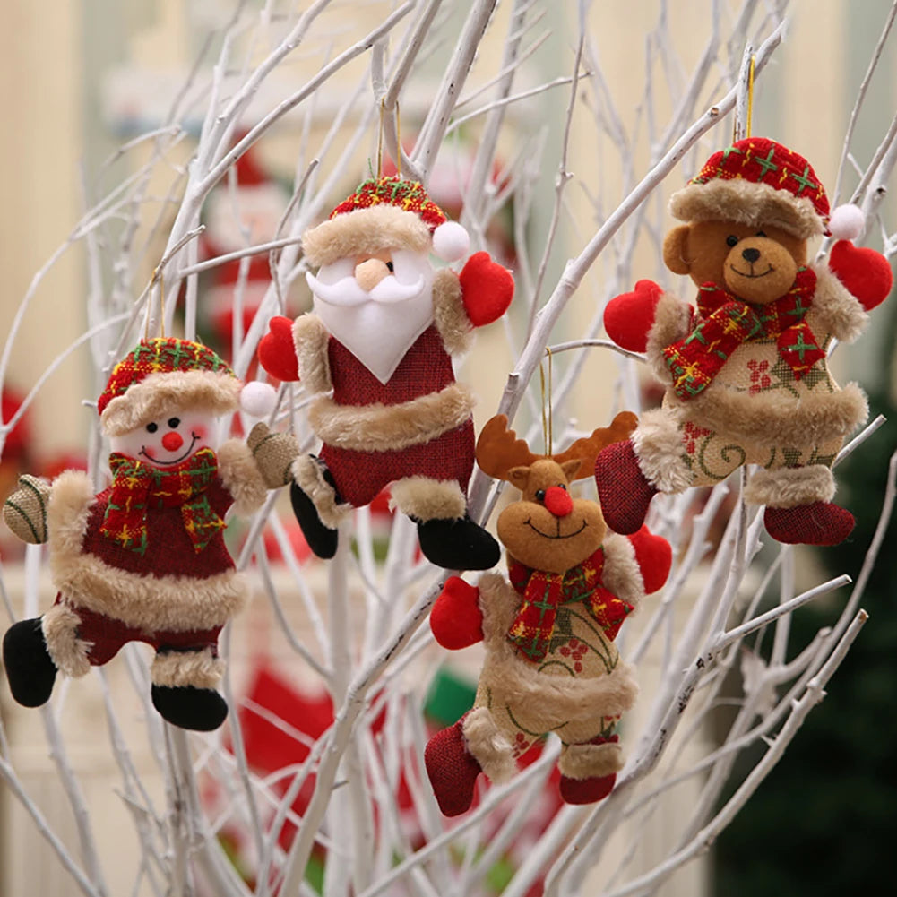 4PCS Christmas tree decoration snowman Santa Claus elk bear cloth doll Christmas doll pendant ornaments