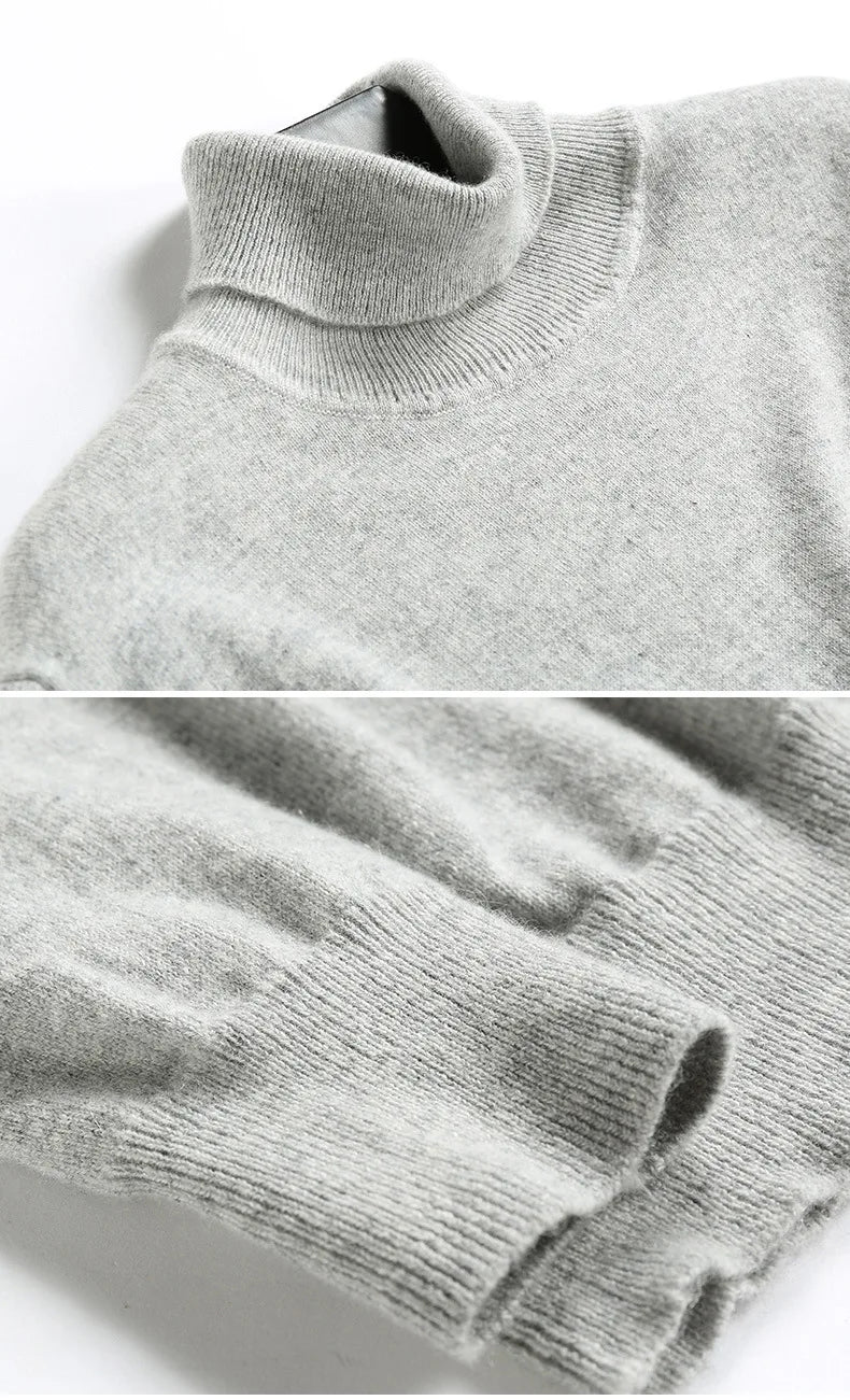 100% Cashmere Wool Men's Turtleneck Knit Sweater 2024 Autumn Winter High Collar Warm Jumper Men Turtle Neck Knitted Pullover