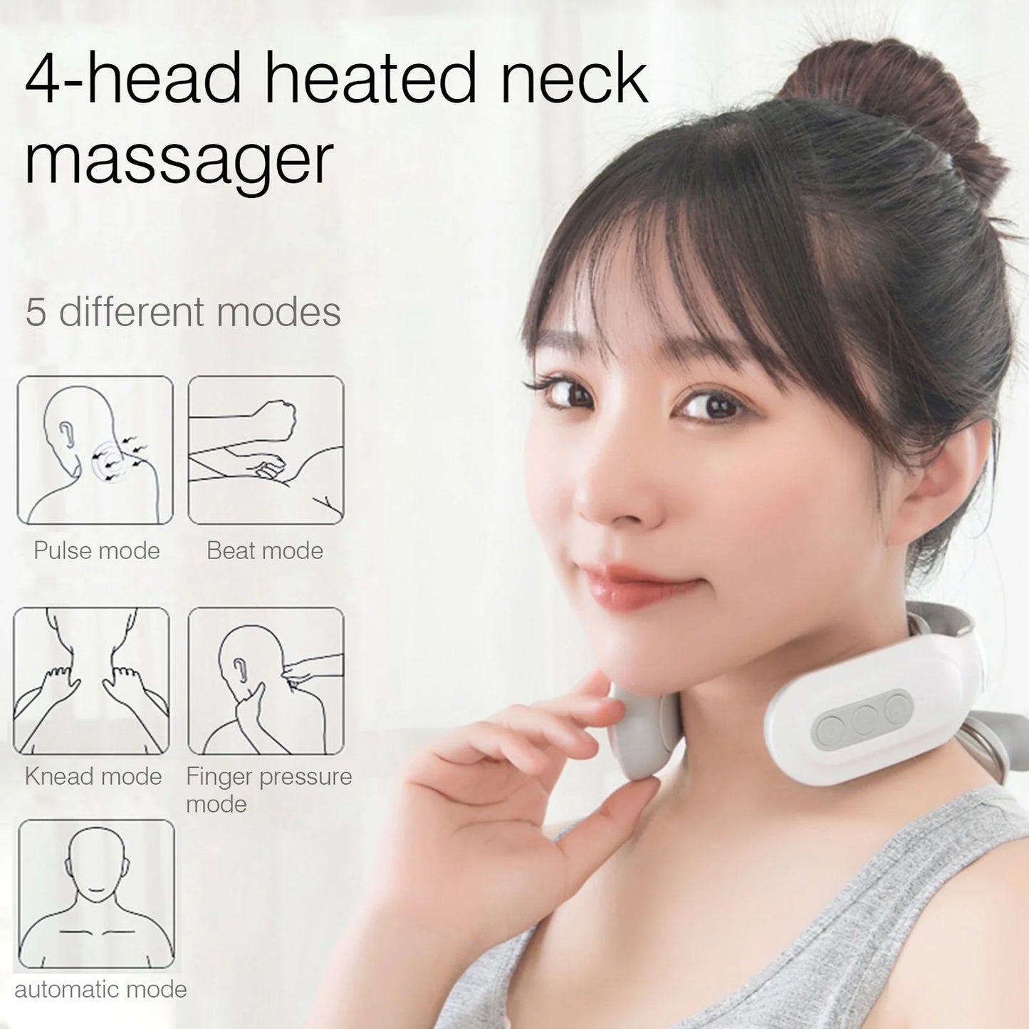 Cervical Massager 16 Modes USB Smart Pulse Heating 4 Head Neck Massager for Neck Tension Vibrator Heating Massager Relax Muscles