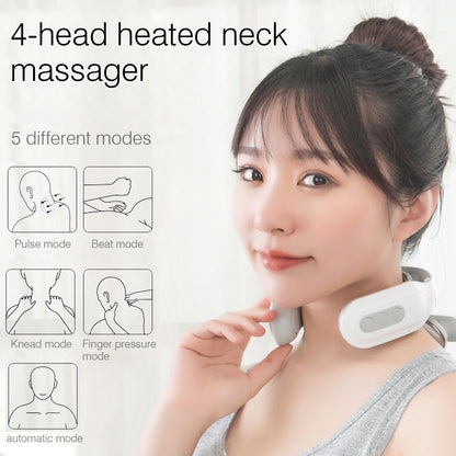 Cervical Massager 16 Modes USB Smart Pulse Heating 4 Head Neck Massager for Neck Tension Vibrator Heating Massager Relax Muscles