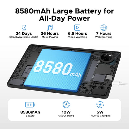 DOOGEE Tab A9 Pro+ Tablet PC Android 15 Dual Speakers 11'' Screen 30GB (6GB+24GB) 128GB 8580mAh Battery Widevine L1 Smart Pad