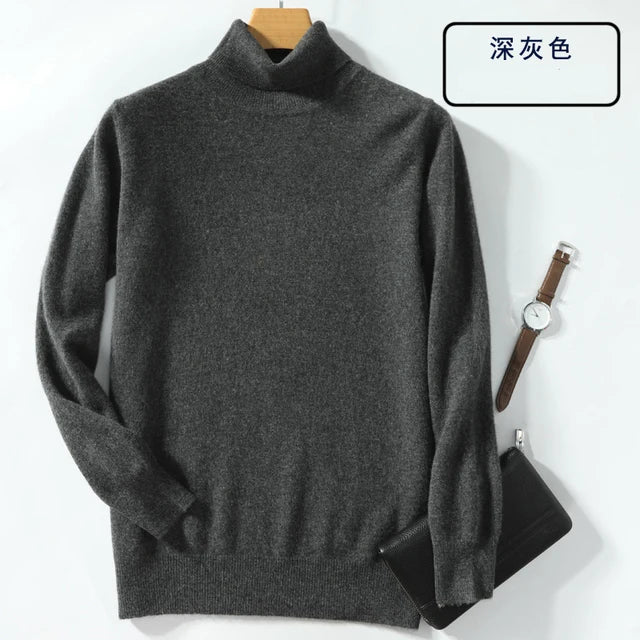 100% Cashmere Wool Men's Turtleneck Knit Sweater 2024 Autumn Winter High Collar Warm Jumper Men Turtle Neck Knitted Pullover