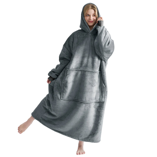 Good Nite Women Sherpa Fluffle Sweatshirt Blanket Lengthen Warm Cozy Oversized Wearable Pocket Blanket Hoodie for Adults