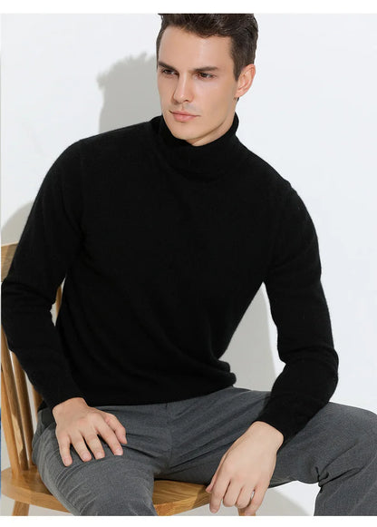 100% Cashmere Wool Men's Turtleneck Knit Sweater 2024 Autumn Winter High Collar Warm Jumper Men Turtle Neck Knitted Pullover