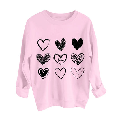 Women's Autumn And Winter Loose Heart Printed Hooded Sweatshirt Casual Fashion Sports Sweatshirt