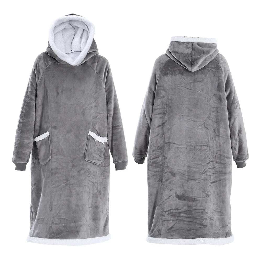 Modishion 2025 Extra Long Warm Wearable Blanket Hoodie Sofa Winter Plush Bathrobe Men's and Women's Sweater Home Clothes Pajamas