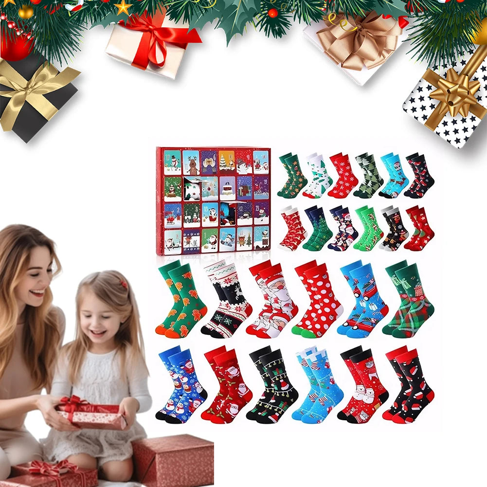 Christmas Sock Advent Calendar 2025 Christmas Advent Calendar 24 Pair of Christmas Crew Socks Xmas Countdown Calendar for Adults