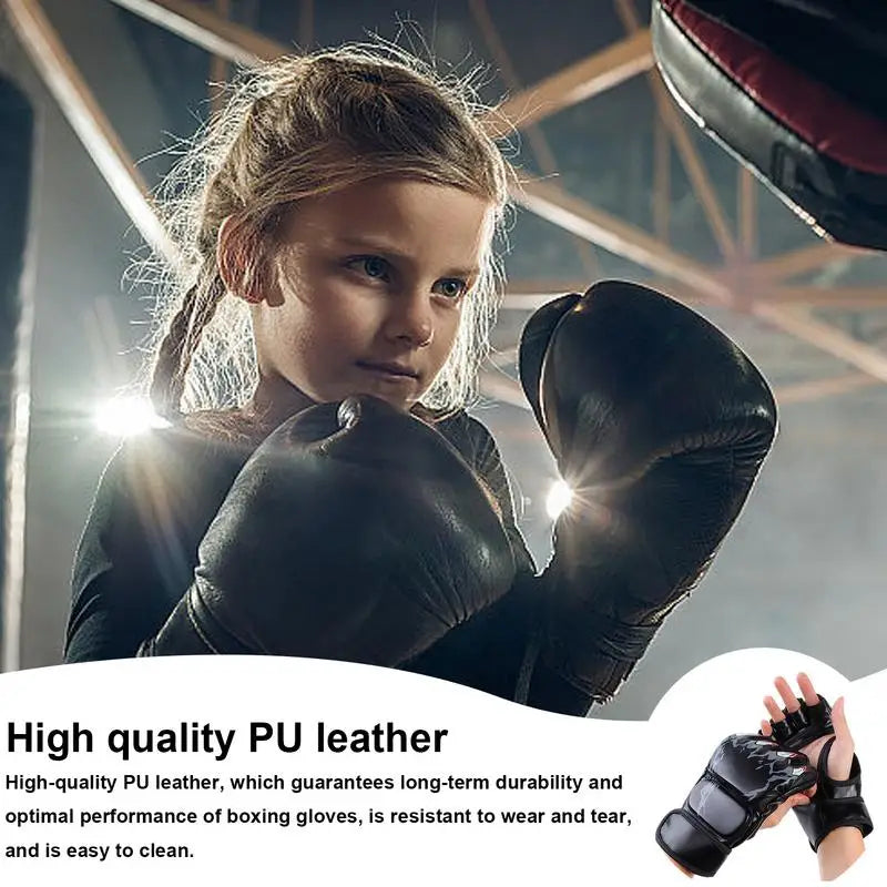 Boxing Gloves Taekwondo Sparring Gear Gloves Half Finger Adjustable Mitts Wrist Support For Kickboxing Cage Fighting Punching