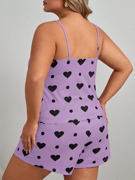 Plus Size Heart Printed Pajamas Set