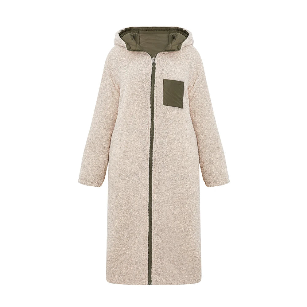 Tieker solid color mid-length hooded cotton coat double-sided women's coat casual winter warm jacket slim cotton coat