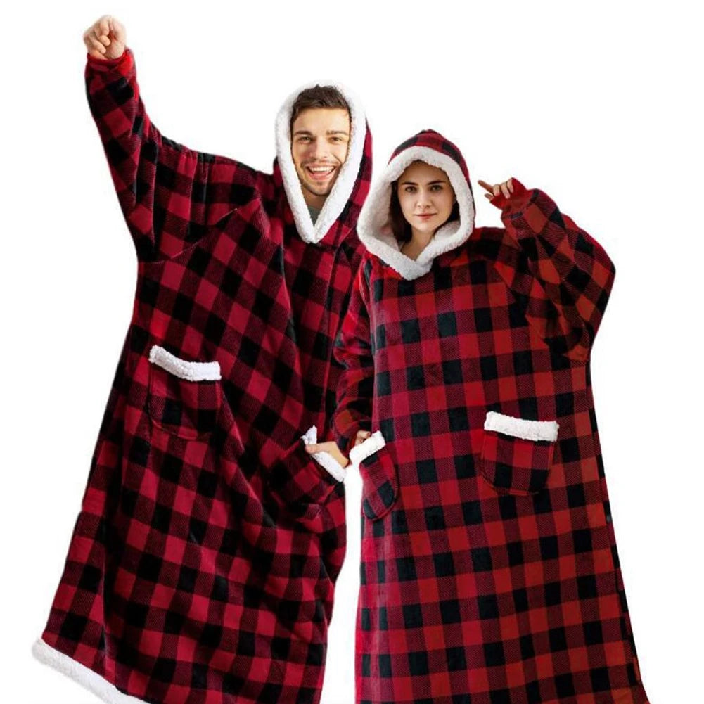 Modishion 2025 Extra Long Warm Wearable Blanket Hoodie Sofa Winter Plush Bathrobe Men's and Women's Sweater Home Clothes Pajamas