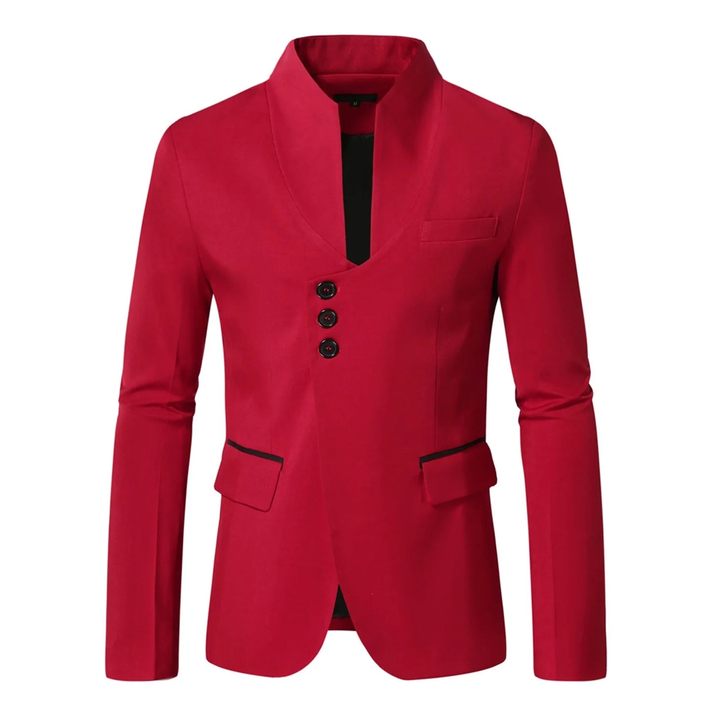 Men's Elegant Solid Color Stand Collar Long Sleeve Single Breasted Suit Fashion Skinny Formal Occasion Clothing