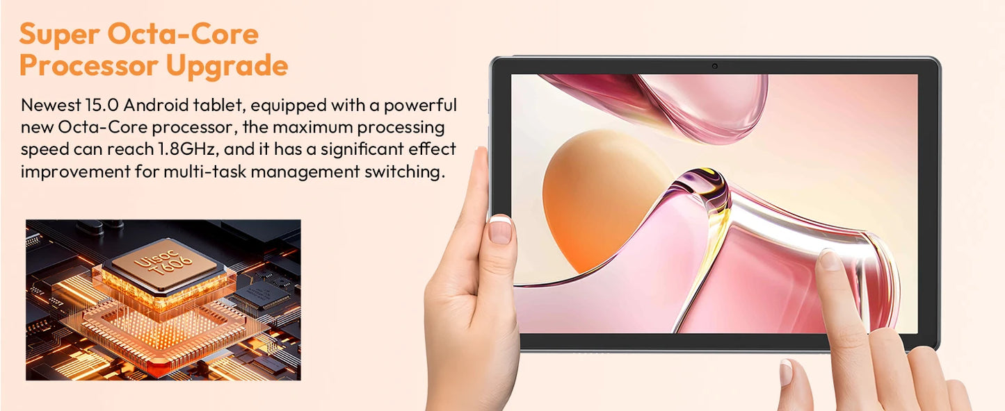 XGODY Android 15 Tablet P60Pro 10.1 inch Screen Unisoc T606-AI Octa-Core (8GB + 16GB )Max.24GBGB RAM 256GB 8000mah 5G Wifi-6