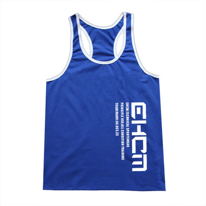 Summer Tight Letter Embroidered Fashion Casual Deep Round Neck Sleeveless Outdoor Running Fitness Sports Tank Top For Male