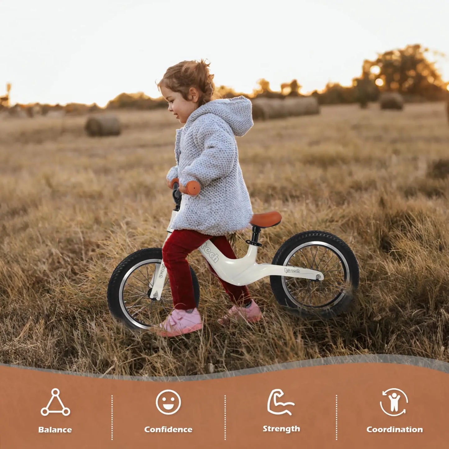 14" Kids Balance Bike for 3,4,5,6 Year Old Boys and Girls, Air Tires with Magnesium Alloy Frame, Lightweight No Pedal Toddler Tr